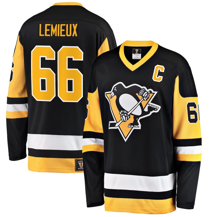 Men Pittsburgh Penguins #66 Mario Lemieux Fanatics Branded Black Premier Breakaway Retired Player NHL Jersey